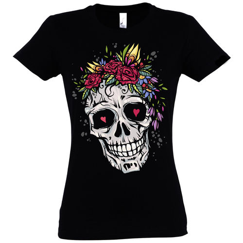 T-Shirt Totenkopf mit Blumen